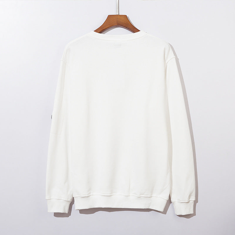 Trendy brand unisex lens splicing round neck pullover sweater men's loose hip-hop tops letters long-sleeved boutique pullover