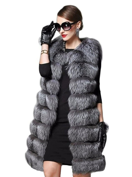 high imitation fox fur vest women's European and American foreign trade autumn and winter new long silver fox large size vest