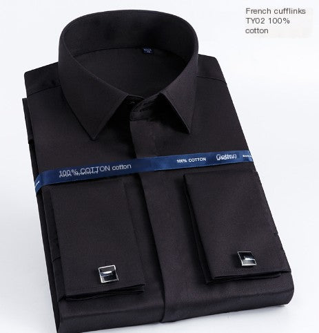 Luxury Cotton French Cuff Button Long Sleeve Men Tuxedo Shirt with Cufflinks