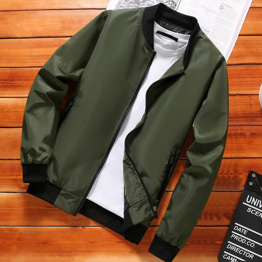 Men Coat Men's Stand Collar Zip Up Cardigan Jacket with Elastic Cuff Smooth Zipper Pocket Fall Winter Baseball Coat for A