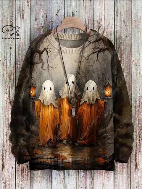 3D printed Halloween series scary ghost pattern ugly sweater street casual winter sweater warm new product W-1