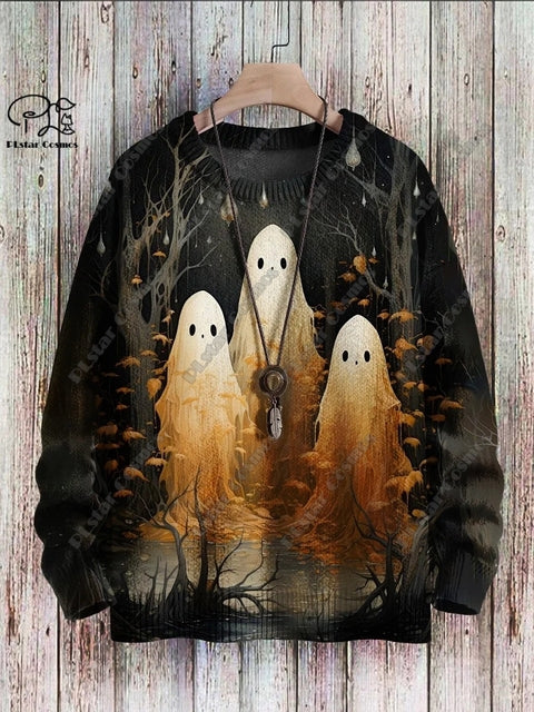 3D printed Halloween series scary ghost pattern ugly sweater street casual winter sweater warm new product W-1