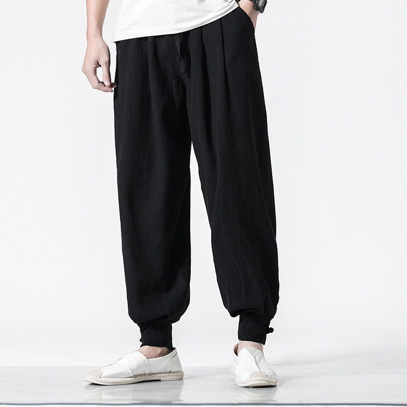 Chinese style cotton and linen casual trousers loose harem pants bloomers