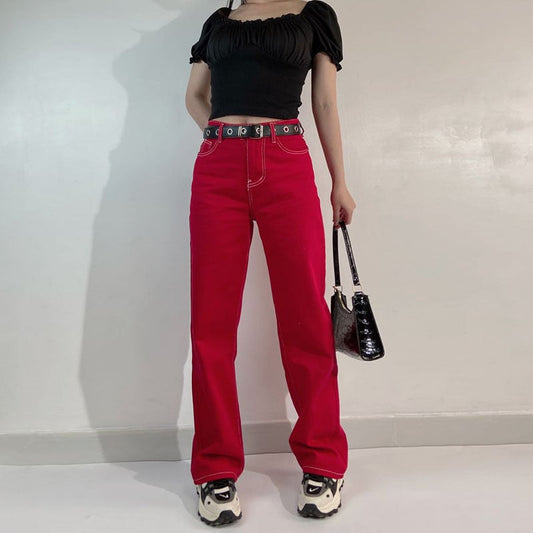 New Solid Color Retro American Street High Waist Straight Casual Pants