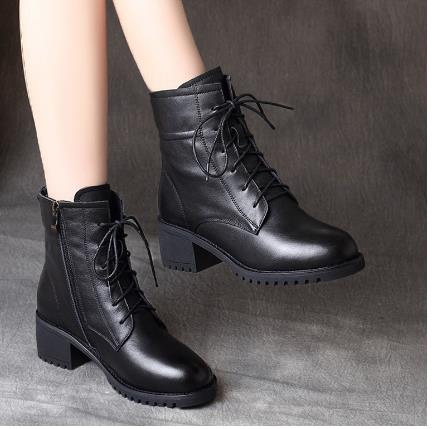 New autumn round head single inside retro high top Martin boots for women with cotton wind student flat bottom lace-up ankle boots for women