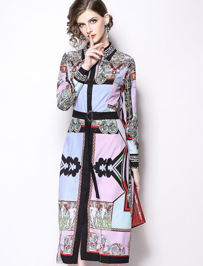 Spot real shot 5769-European station 2020 star catwalk new women's classical print shirt dress