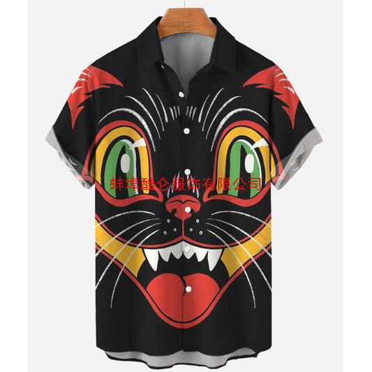 Men's 3D digital printing short-sleeved shirt top cross-border AliExpress hot sale animal Cat series cardigan
