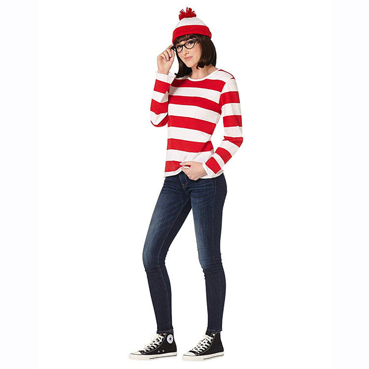 Anime clever Wally Where's Wally parent-child outfit cosplay costume All Saints play costume in stock