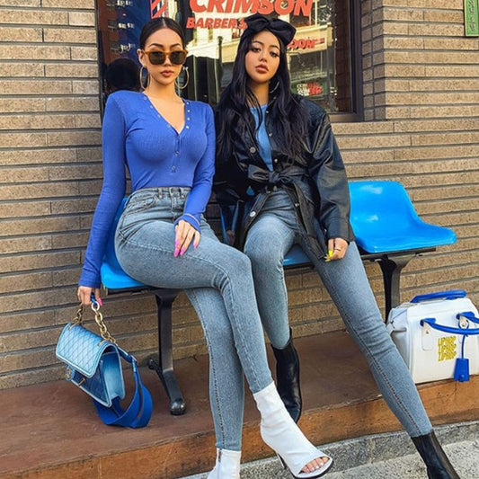 High Rise Light Blue Skinny Jeans, High Waist Tight Fit Stretchy Casual Denim Pants, Women's Denim & Clothing