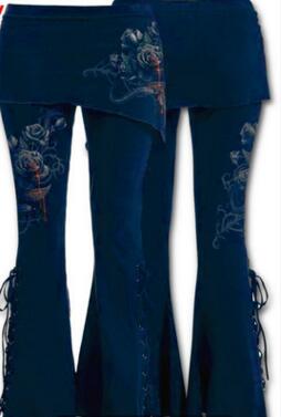 Trousers Fashion Flower Printed Sexy bandage Stretch Large 4/5 Flare Pants