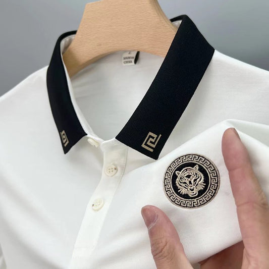 2023 European Station Fashion Brand New Embroidered Polo Shirt Men's Half-sleeved Slim-fit Lapel Large Size Short-sleeved T-shirt for Men