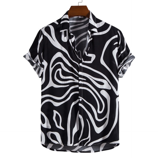 Cross-border Foreign Trade Summer New Large Size Men's Casual Fashion 3D Digital Printing Short-sleeved Shirt for Men