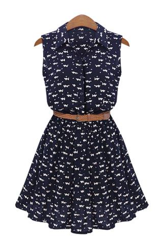 USA SIZE Women's shirt dress cat print slim dress shirt skirt send belt
