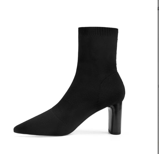 Pointed toe thick heel suede single boots high heel short boots women's simple versatile women's shoes