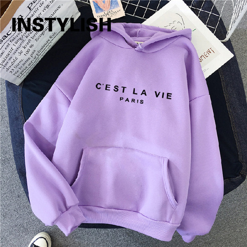 Kadın rahat baskı gevşek Hoodies bahar uzun kollu elbise kapüşonlu Sweatshirt Harajuku basit tembel tarzı kazak 2023 Streetwear Tops