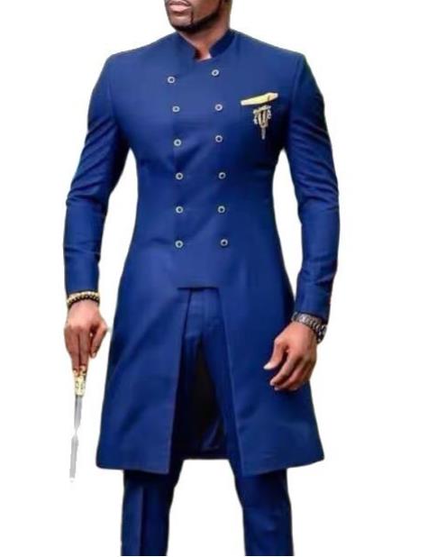 Two-piece Men's Casual Double-breasted Long Suit