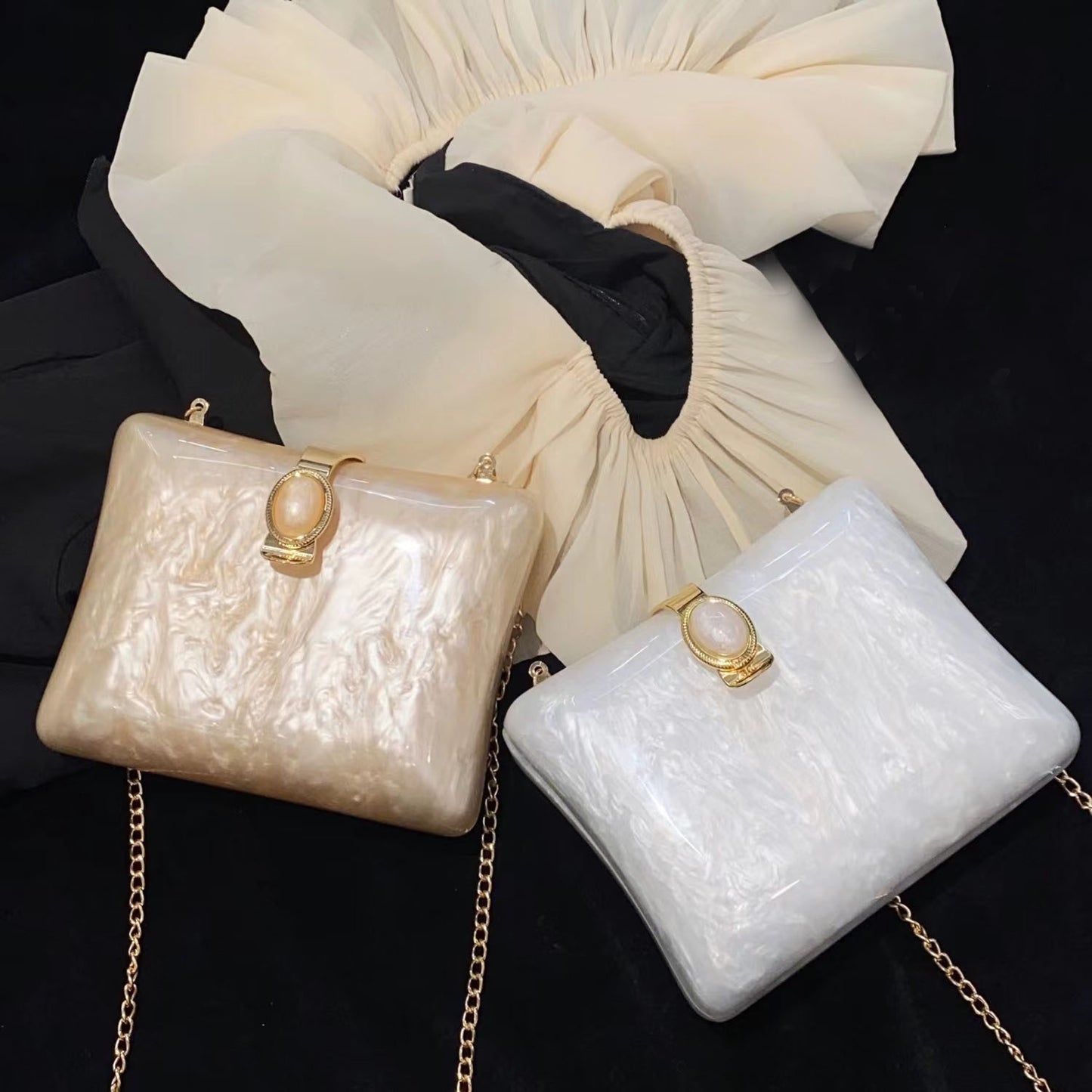 Fashion Acrylic Evening Bag Champagne  Cltuch Bags Crossbody Prom Women Luxury Pearl White Wedding Party Day Bag