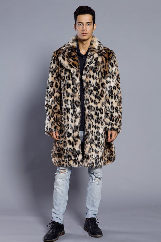 Europe and the United States leopard color imitation fur men's suit collar collar coat popular warm coat men