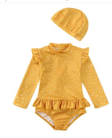 UV Baby Boy Swimsuit One Piece Swimming Jumpsuit Ruffles Bathing Suit SPF 50 Long Sleeve Kids Swimwear for Girls 1-7 Years