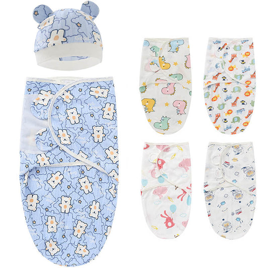 0-6 months baby swaddling cotton sleeping bag blanket wrap cap set baby adjustable newborn sleeping bag muslin blanket