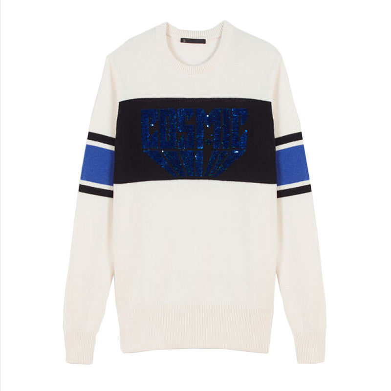 Patads French minority knitted sweater contrast color round neck long sleeve Sequin autumn and winter versatile lady pu00208