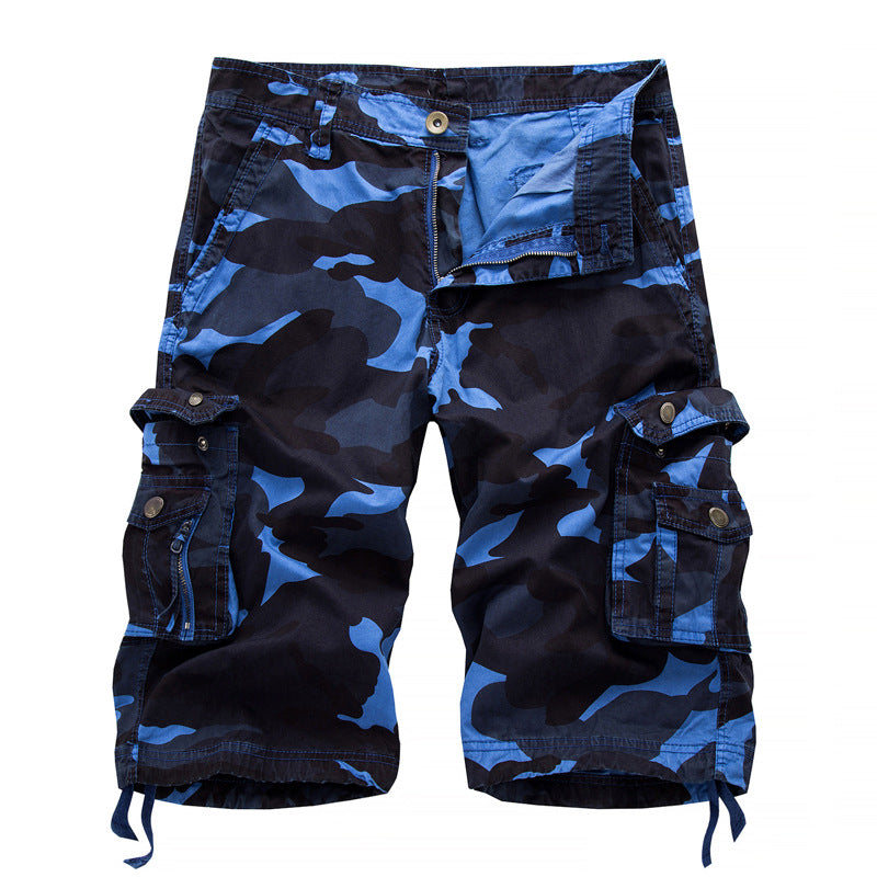 New Men's Plus Size Overalls Shorts Multi-pocket Camouflage 5-point Pants