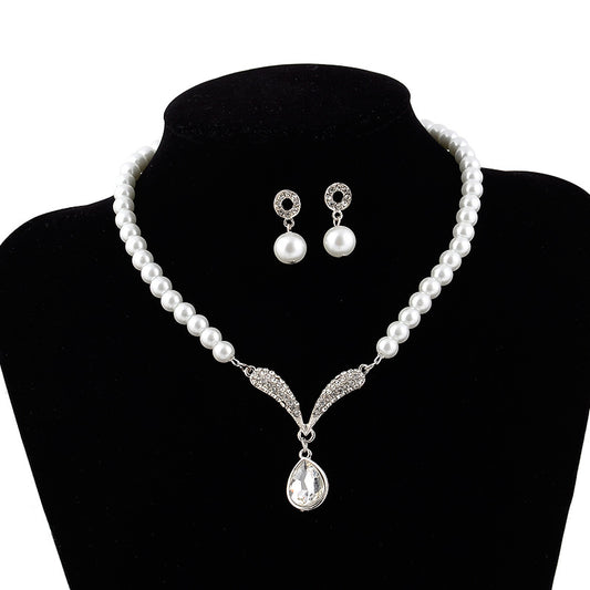 Bridal jewelry pearl necklace wholesale Korean wedding bride jewelry set 9254