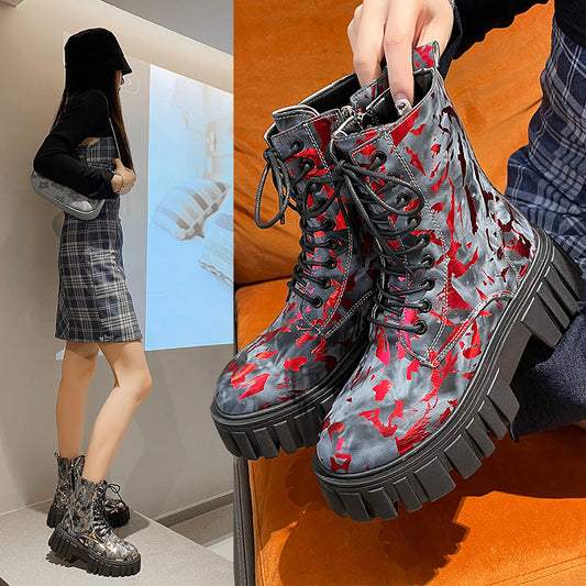 Autumn And Winter Art Graffiti Knight Boots