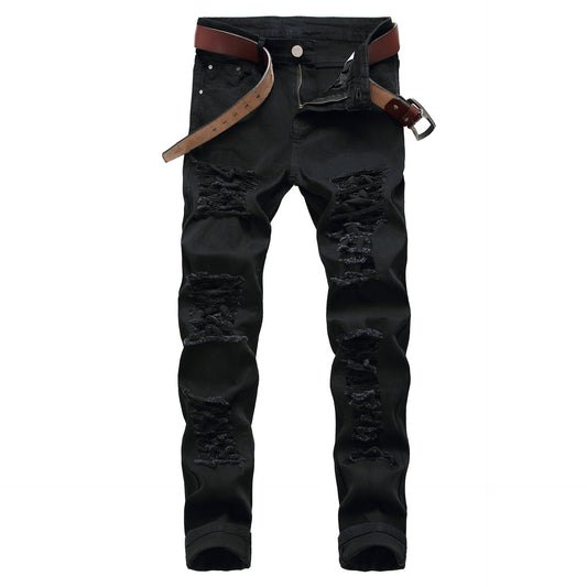 Men's White Jeans Fashion Hip Hop Ripped Skinny Men Denim Trousers Slim Fit Stretch Distressed Zip Men Jean Pants High Quality