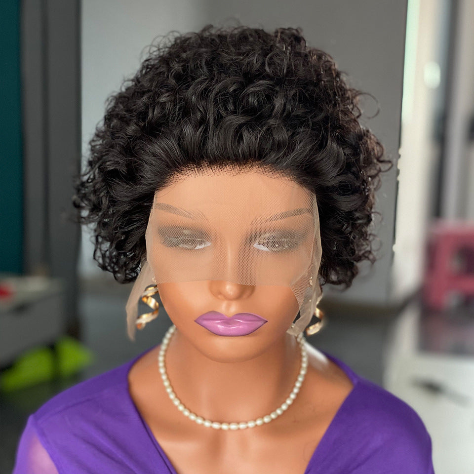 Curly pixie cut lace wig human hair Xuchang lace wig Short Headgear