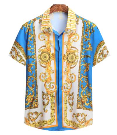 Foreign trade 2024 Summer new European and American plus size men's short sleeve court retro digital printing shirt shorts suit