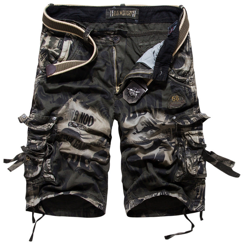 Men's Camouflage Five-Point Overalls Straight-Leg Beach Pants