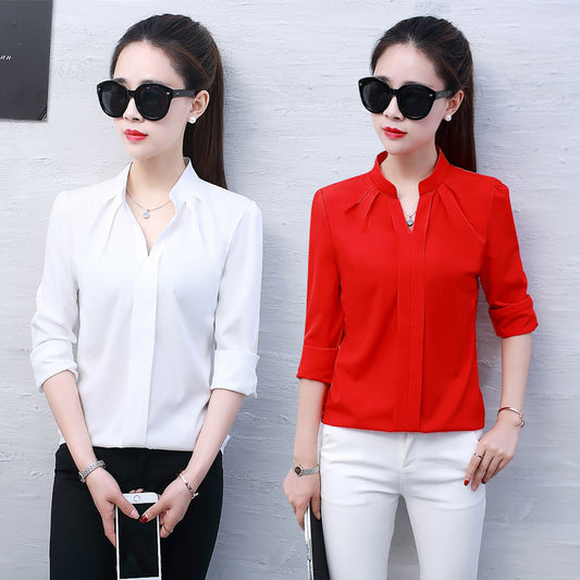 2023 Spring and Autumn New Women's Shirt Korean Long Sleeve Fashionable Casual Base Loose Slimming Red Chiffon Shirt for Women