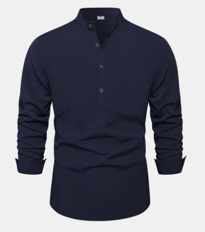 Jim - Venice Linnen Blouse/Autumn solid color stand collar casual long sleeve cotton and linen European size men shirt (one piece)