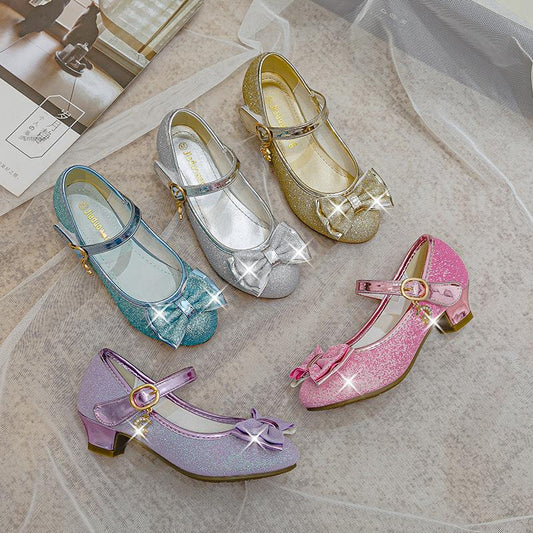 Girls Princess Shoes Little Girls Crystal Leather Shoes 2024 Spring and Autumn New Children Shoes High Heel Shoes Baby Children's Shoes