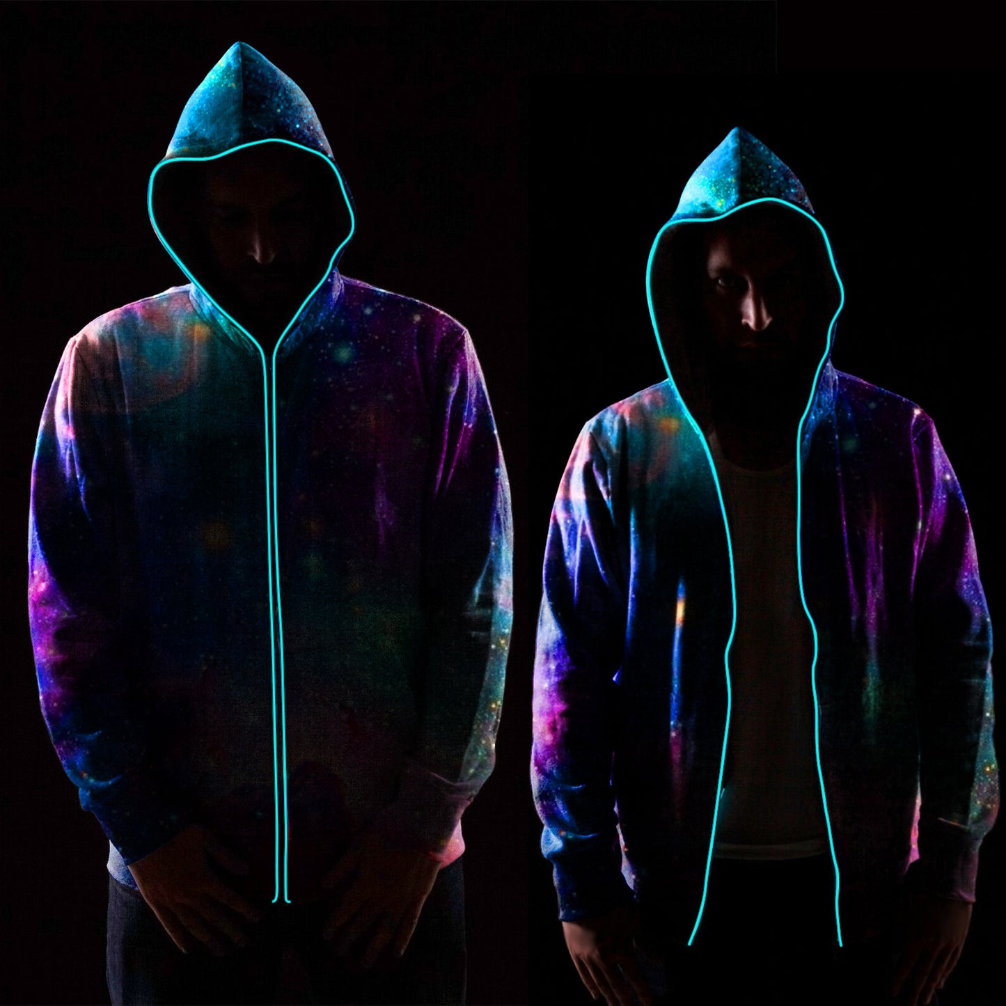 Starry sky zip photoelectric hooded sweater