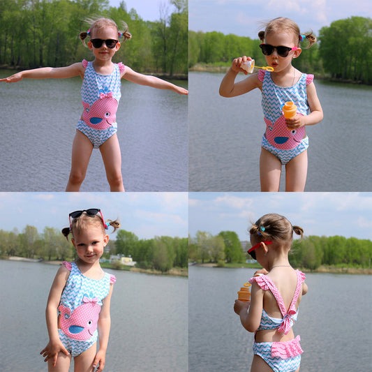 Children's Swimsuit Summer Whale Cute Baby Cartoon Girls One Piece swimsuit suitable for Ages 1-8