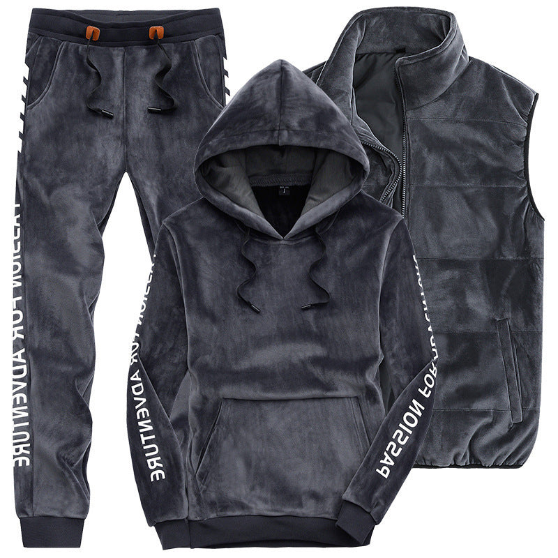 Gold velvet three-piece suit