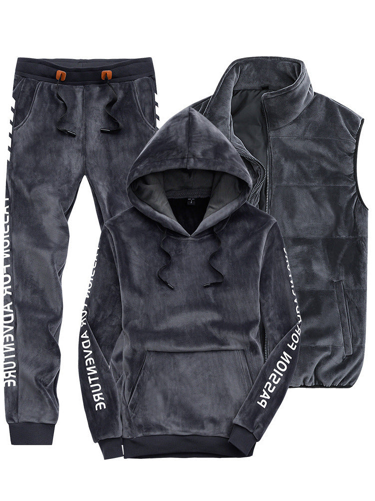 Gold velvet three-piece suit