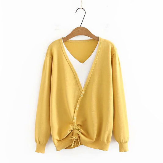 New Autumn Winter Plus Size Knit Tops For Women Large Pullover Long Sleeve Slim Elastic Stripe V-neck Sweater