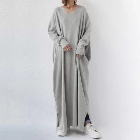 Women's Knitted Long Sleeve V-neck Swing Type Dress
