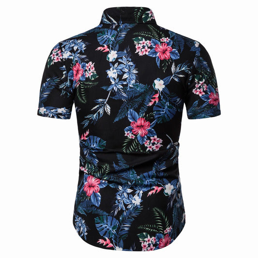Fashion popular European and American men's casual short-sleeved flower shirt