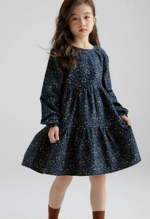 new girls bottoming skirt autumn and winter Korean children's clothing, lotus leaf big child long sleeve dress D008