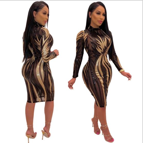 See-through sexy nightclub sequin dress