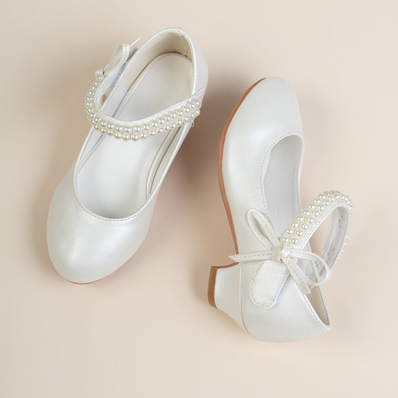 Girls High Heel Shoes  Pearl Teen Crystal Party Princess Shoes Child Wedding Formal Leather Sandals Girls Footwear Party