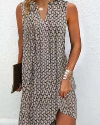 Sleeveless printed V-neck dress