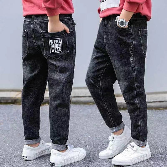 Summer Boys' Junior Apparel Jeans New Casual Stretch Waist Letter Print Kids' High Quality Pants