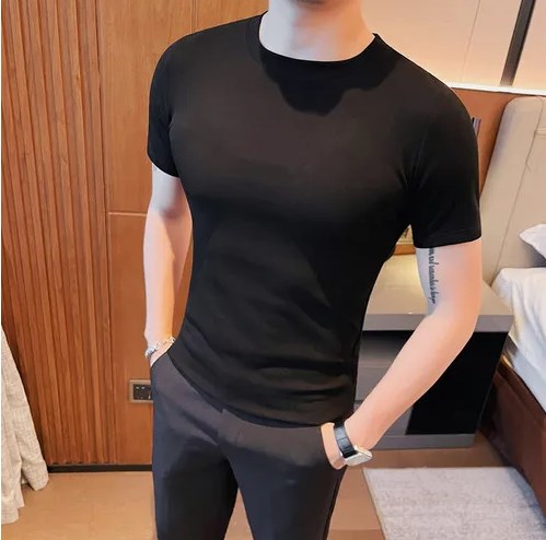 Plain Men Basic Round Neck Shirt