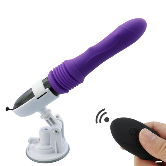 Automatic suction plug charging remote control gun machine with suction cup female masturbation device telescopic vibrator turn bead rod imitation phallus