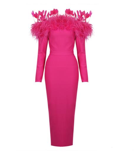 Feathery Off-the-Shoulder Dress